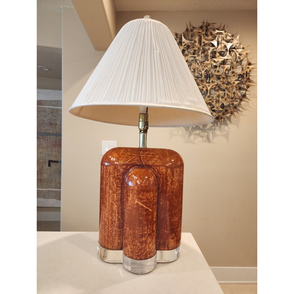 RARE MIDCENTURY KARL SPRINGER PARCHMENT & LUCITE BASE TABLE LAMP